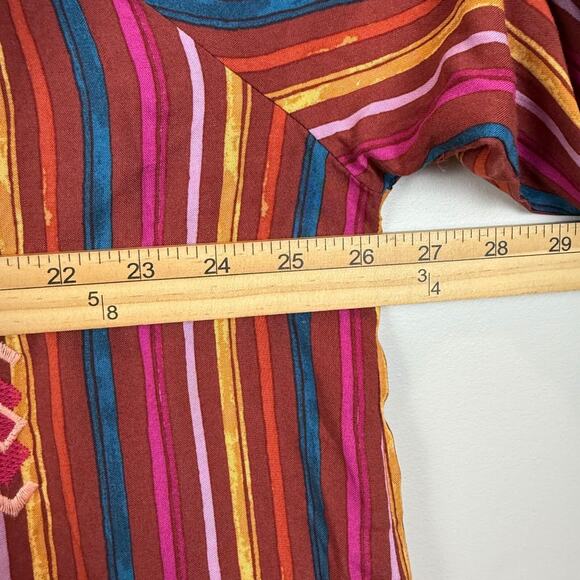 Savanna Jane Top Women's 2X Red Multi Striped Aztec Embroidery Colorful Bohemian - Picture 9 of 10